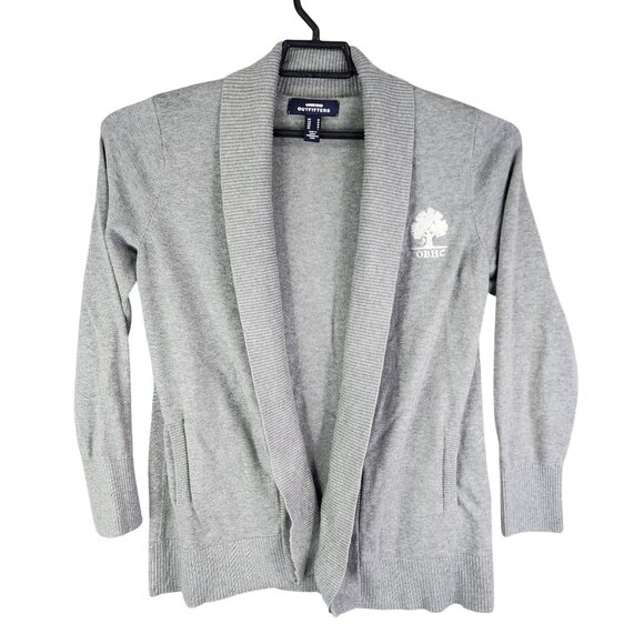 Womens Gray Lands End Outfitters Cardigan Sweater Long Sleeve OBHC Logo Size M - Picture 1 of 10